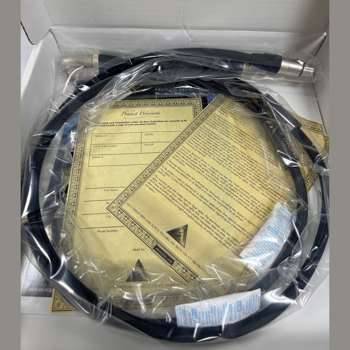 Shunyata Research Cobra Ztron 1 meter XLR interconnect New in Box 1 each