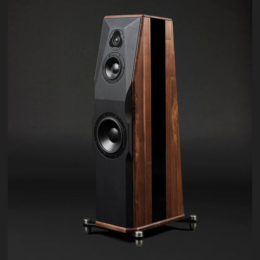 Peak Consult Sinfonia loudspeakers on display at Sunny Audio Video showroom, Covina CA